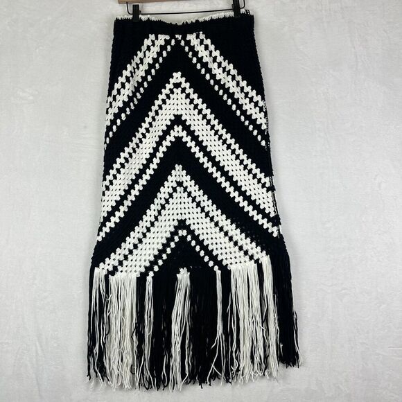 Fore Crochet Knit Maxi Skirt Size Medium Fringe Boho Western Cottagecore - Picture 3 of 7